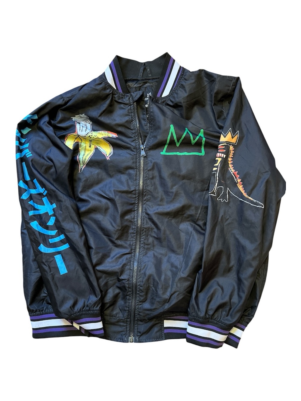 Members Only x Jean-Michel Basquiat Windbreaker Bomber Jacket Mens Size M